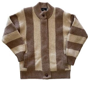 Vintage LeRoy Knitwear Wool Full Zip Stripe Sweater Shacket Size Medium